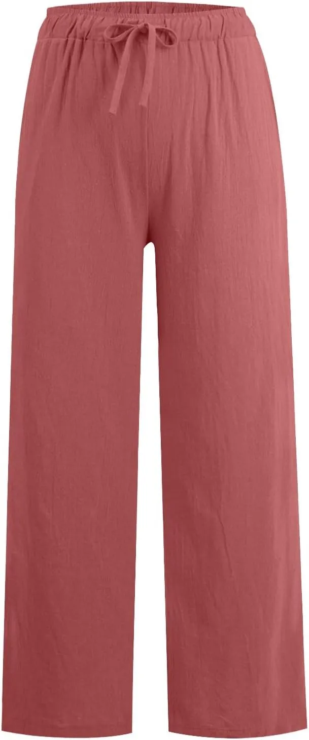 Women's Pants, Linen Pants High Waisted Straight Leg Summer Wide Baggy Sweatpants