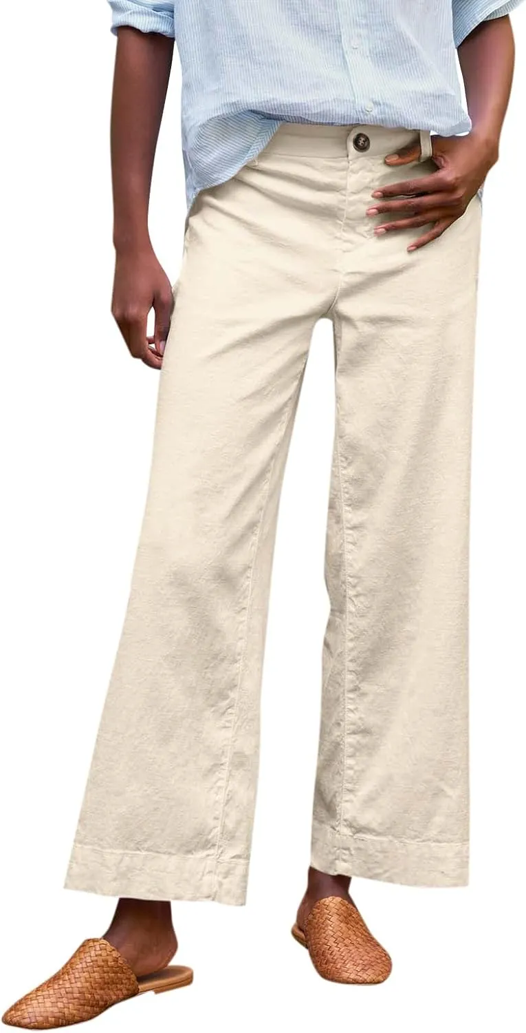 Womens Pants, Peasant Pants Casual Linen Plaid Straight Leg Side Button Drawstring