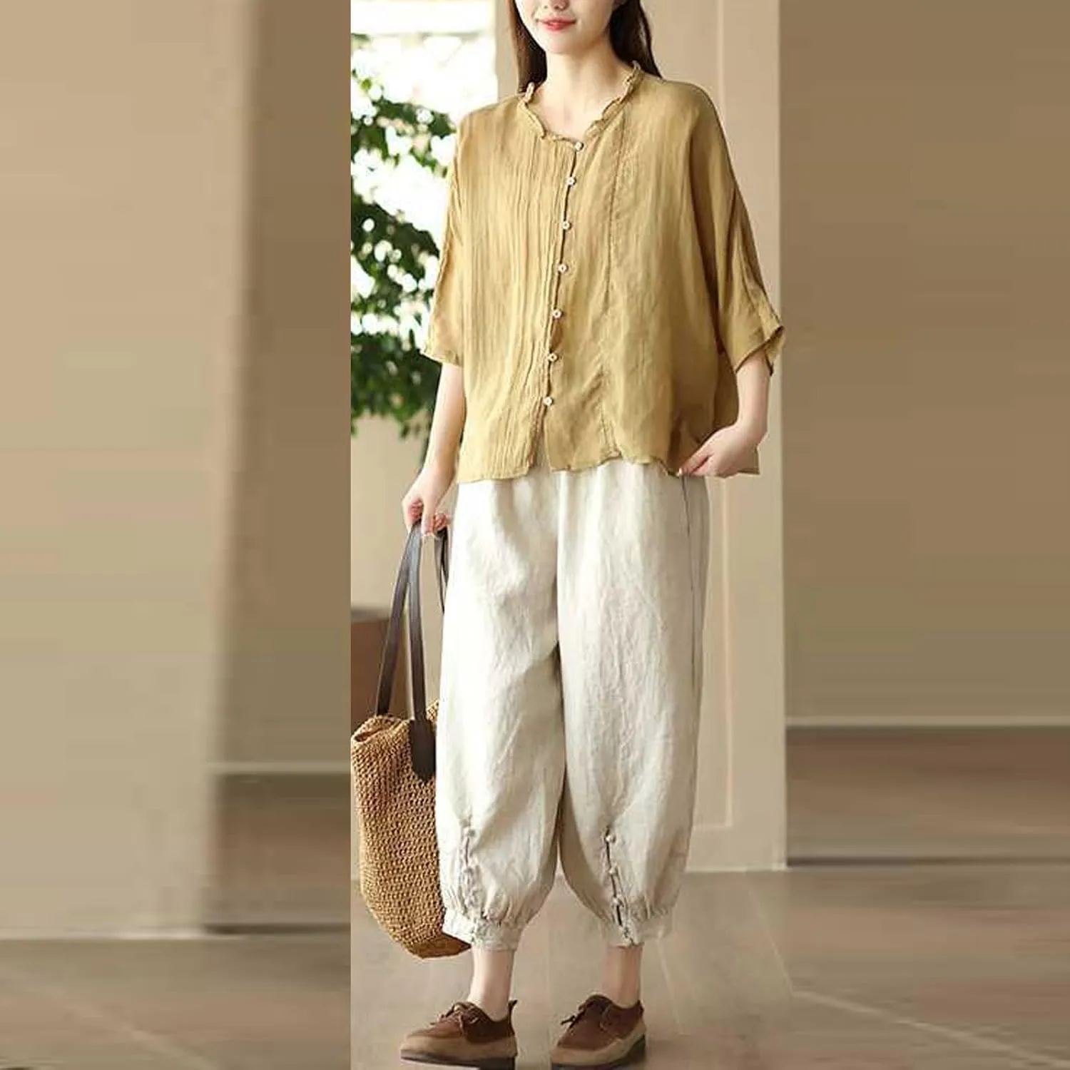 Women's Pants, Plus Size Linen Peasant Pants Casual Straight Leg 2025 Side