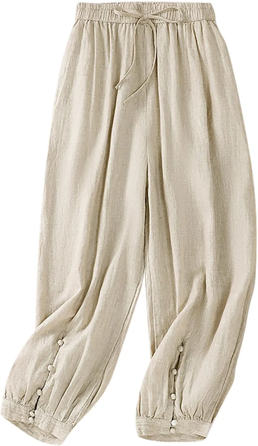 Women's Pants, Plus Size Linen Peasant Pants Casual Straight Leg 2025 Side