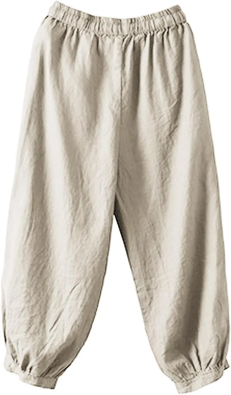 Women's Pants, Plus Size Linen Peasant Pants Casual Straight Leg 2025 Side