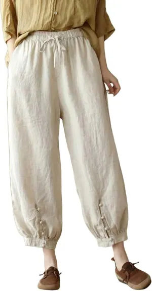 Women's Pants, Plus Size Linen Peasant Pants Casual Straight Leg 2025 Side