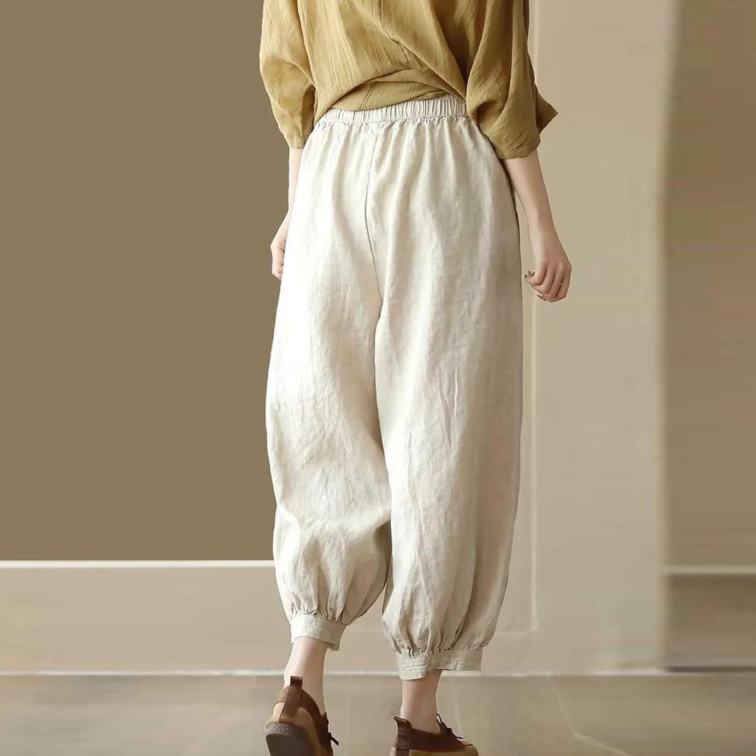 Women's Pants, Plus Size Linen Peasant Pants Casual Straight Leg 2025 Side