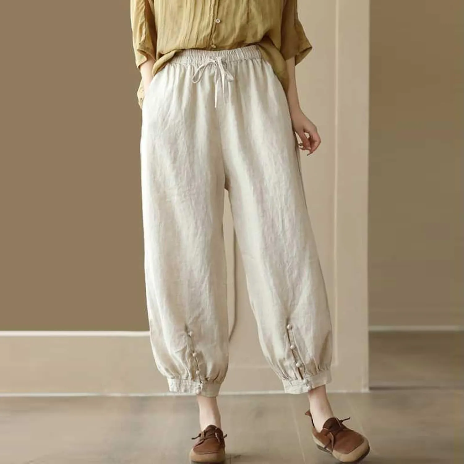 Women's Pants, Plus Size Linen Peasant Pants Casual Straight Leg 2025 Side