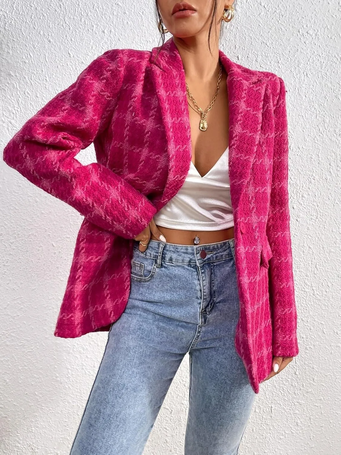 Women's Pea Coat Trench Jacket Plaid Lapel Collar Overcoat