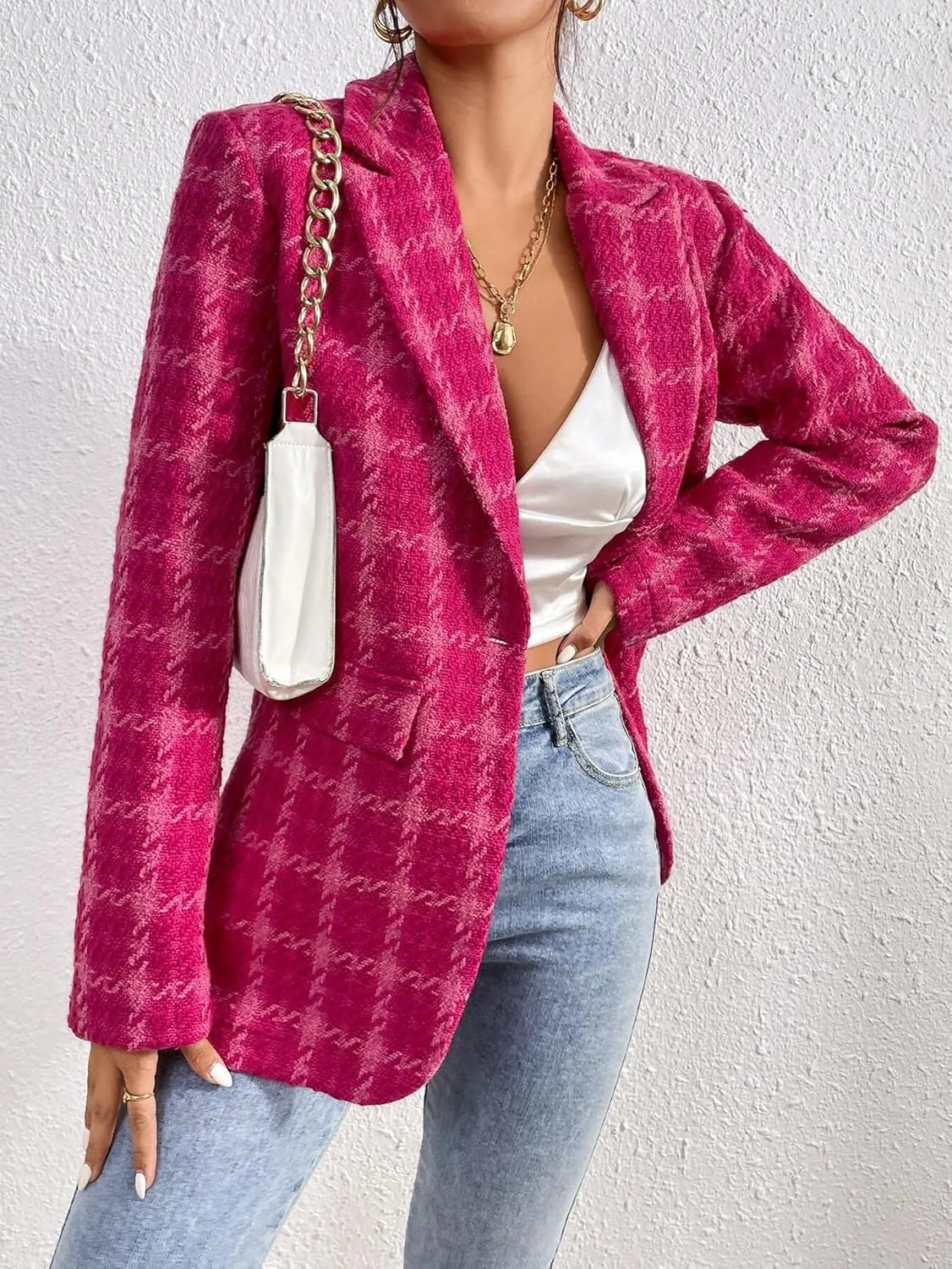 Women's Pea Coat Trench Jacket Plaid Lapel Collar Overcoat