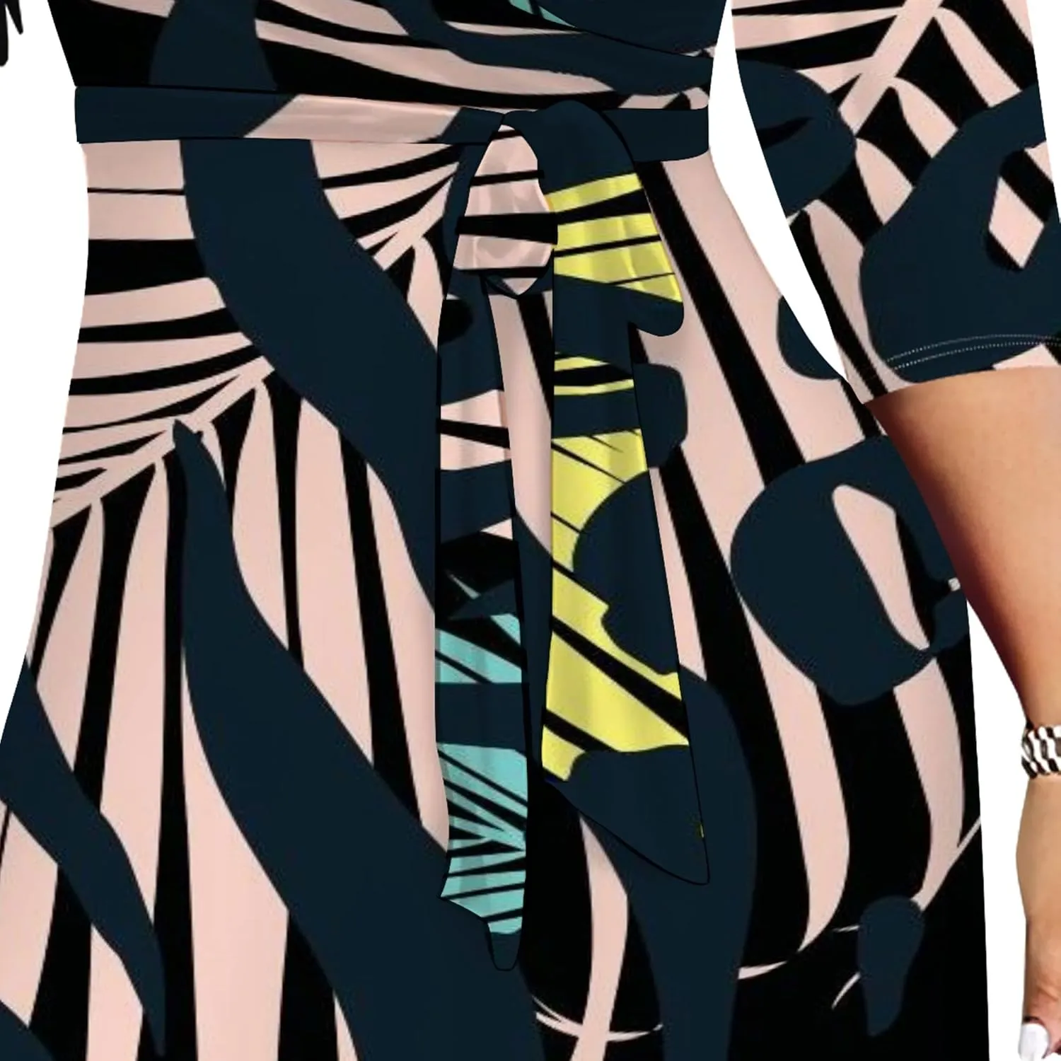 Womens Plus Size Fall Dresses Sexy Bodycon V Neck Maxi Dress Wrap Dress 3/4 Sleeve Boho Casual Floral A-Line Skirts