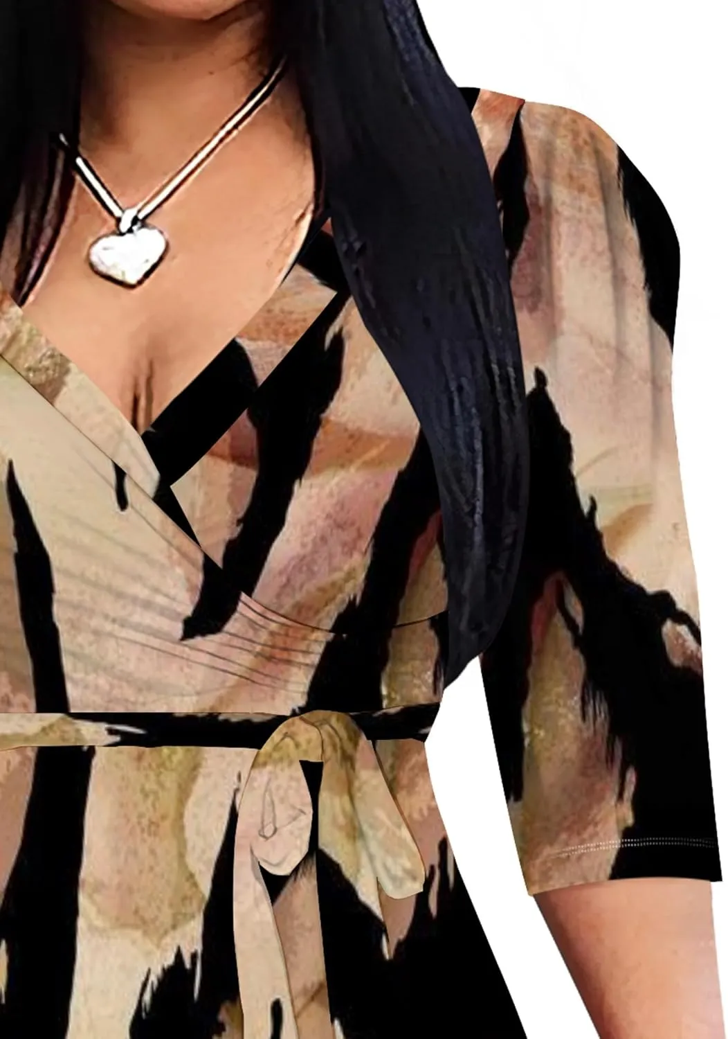 Womens Plus Size Fall Dresses Sexy Bodycon V Neck Maxi Dress Wrap Dress 3/4 Sleeve Boho Casual Floral A-Line Skirts