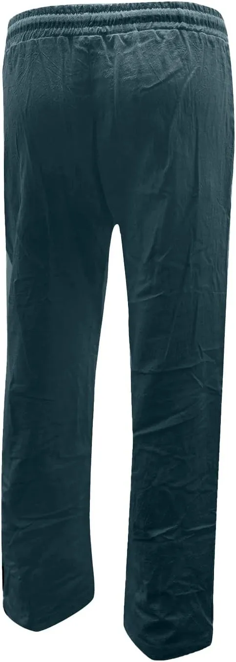 Womens Plus Size Linen Pants and Straight Solid Elastic Pants Long Drawstring Women Waist Flowy Wide Leg Palazzo
