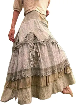 Women's Plus Size Skirts Ruffles Oversized Maxi Skirts Lace Long Skirts Low Waist Dropped Skirt