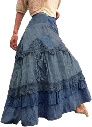 Women's Plus Size Skirts Ruffles Oversized Maxi Skirts Lace Long Skirts Low Waist Dropped Skirt