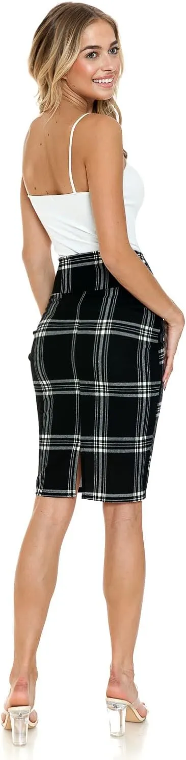 Women's Premium High Waist Nylon Ponte Stretch Office Pencil Skirt