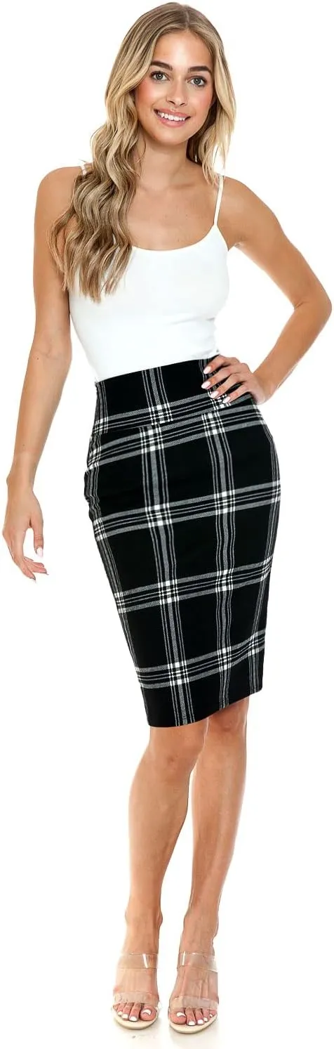 Women's Premium High Waist Nylon Ponte Stretch Office Pencil Skirt