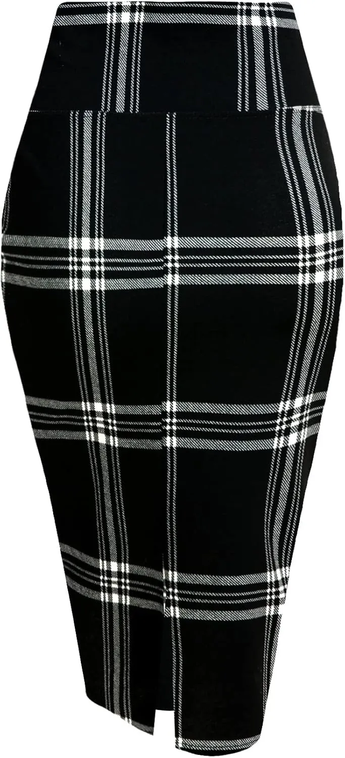 Women's Premium High Waist Nylon Ponte Stretch Office Pencil Skirt