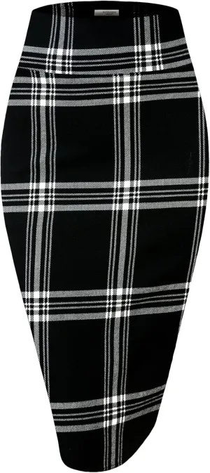 Women's Premium High Waist Nylon Ponte Stretch Office Pencil Skirt