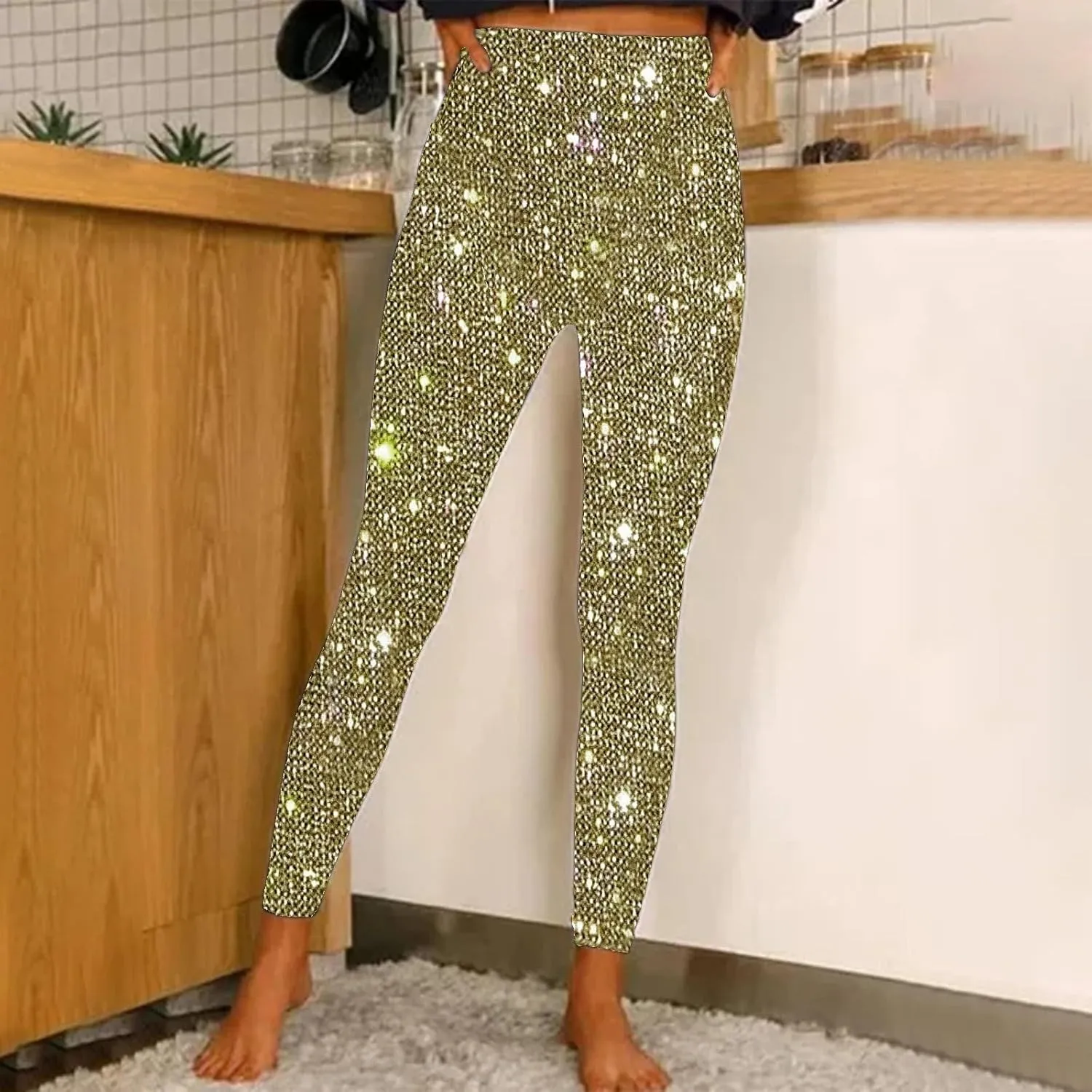 Women's Satin Pants Women's High Waisted Sequin Loose Drape Wide Leg Pants Fashion Casual Pants Clubwear Streetwear