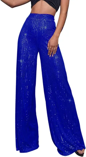 Womens Sequin Flare Pant Women's High Waisted Sequin Loose Drape Wide Leg Pants Fashion Casual Lounge Workout