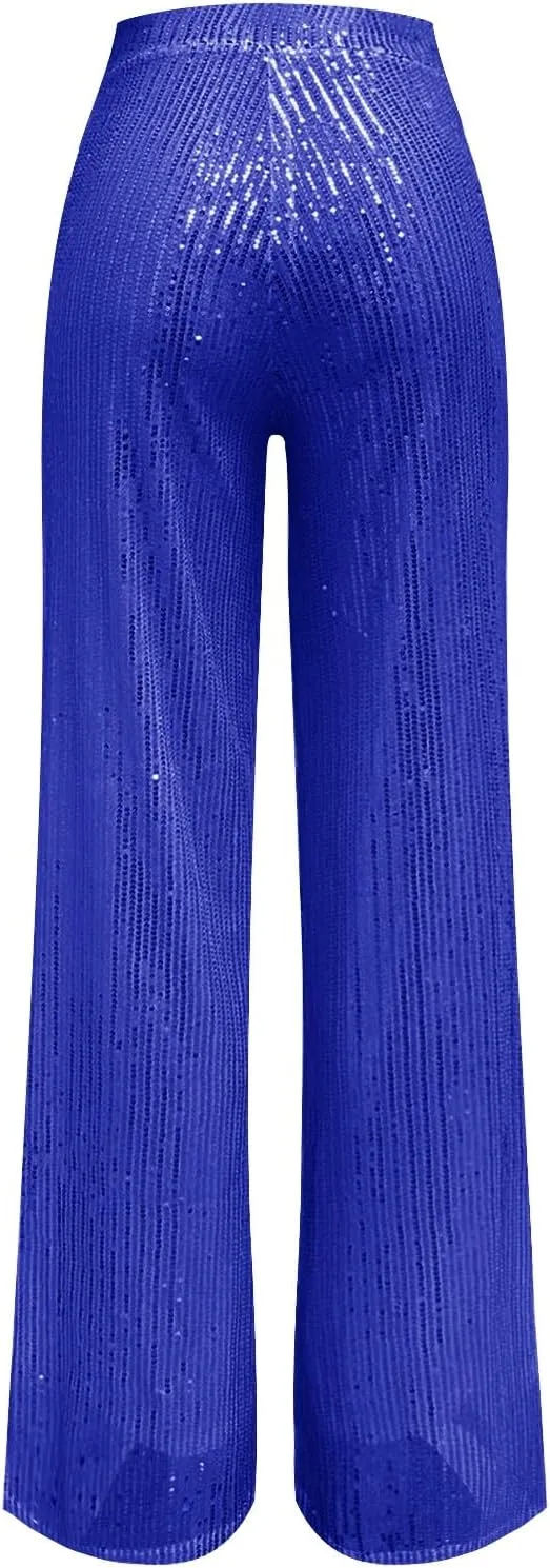 Womens Sequin Flare Pant Women's High Waisted Sequin Loose Drape Wide Leg Pants Fashion Casual Lounge Workout