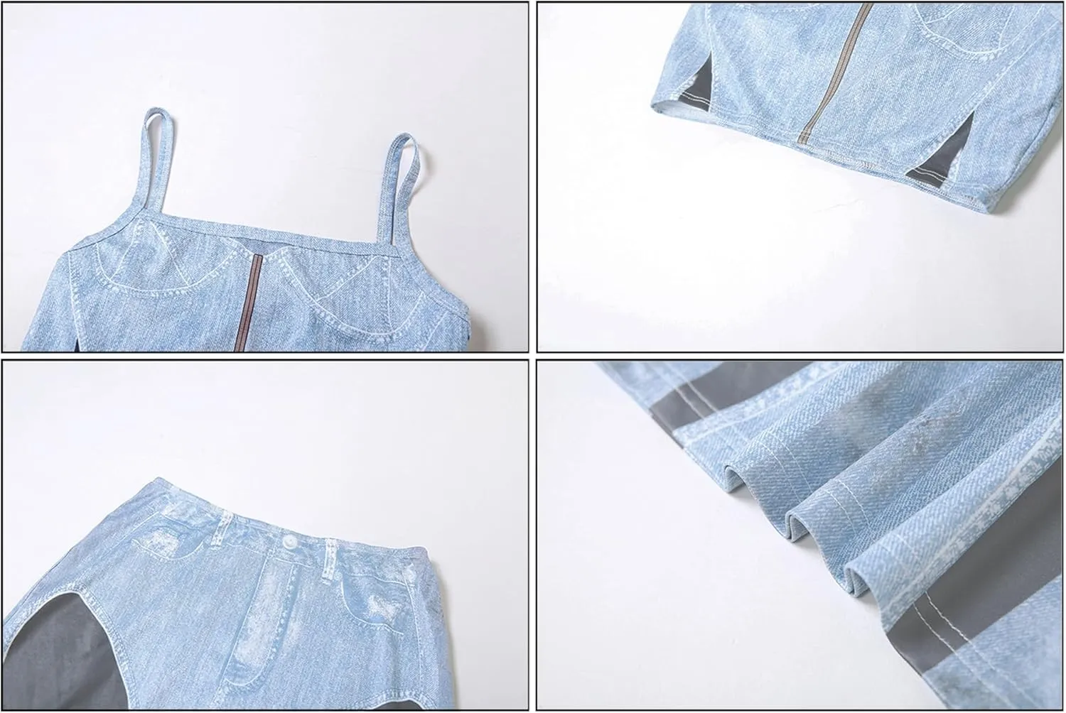 Women's Sexy 2 Piece Outfits Denim Print Graphic Maxi Skirt Dress Sets Sleeveless Crop Top Bodycon Skirt