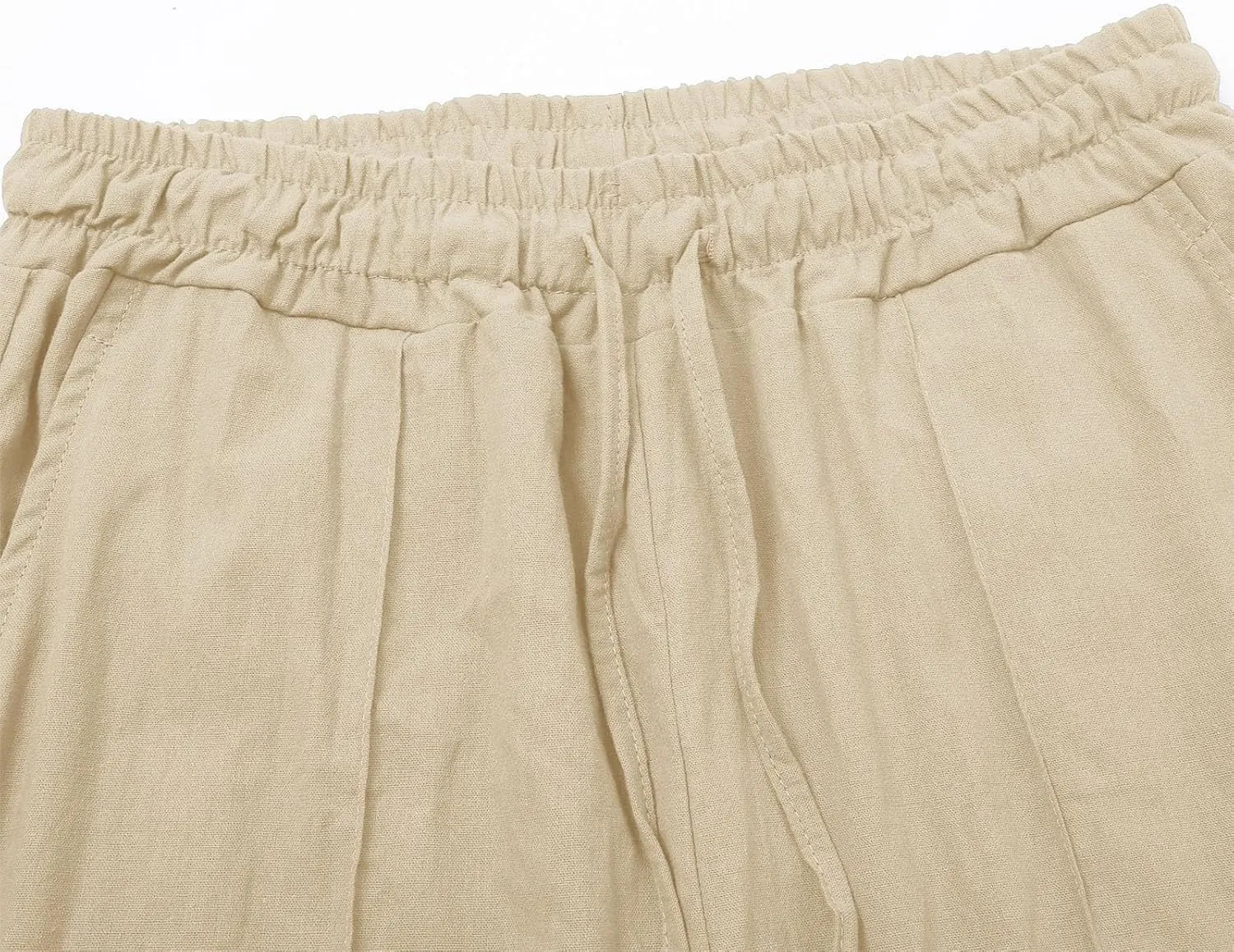 Women's Solid Cotton Linen Straight Pants Drawstring Loose Fit Summer Pants Wide Leg Trousers with Side Pockets for Causal