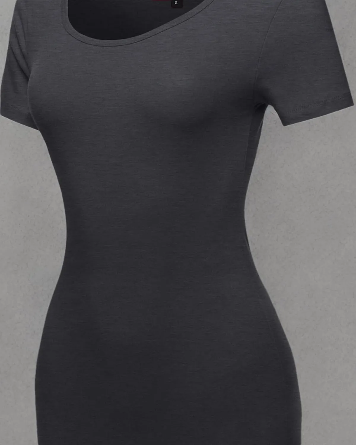 Women's Solid Fitted Classic Short Sleeve Premium Cotton Midi Dress