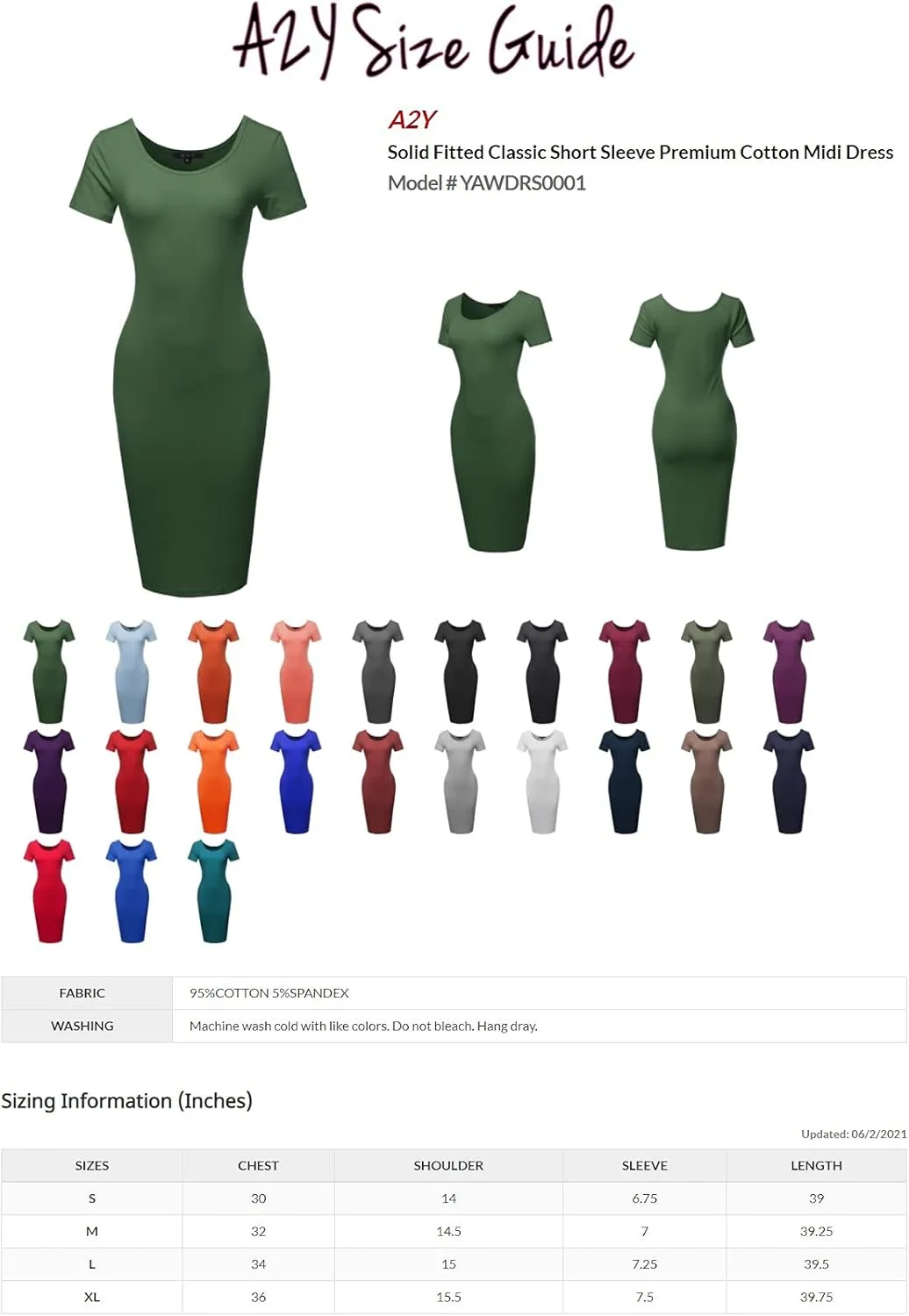 Women's Solid Fitted Classic Short Sleeve Premium Cotton Midi Dress