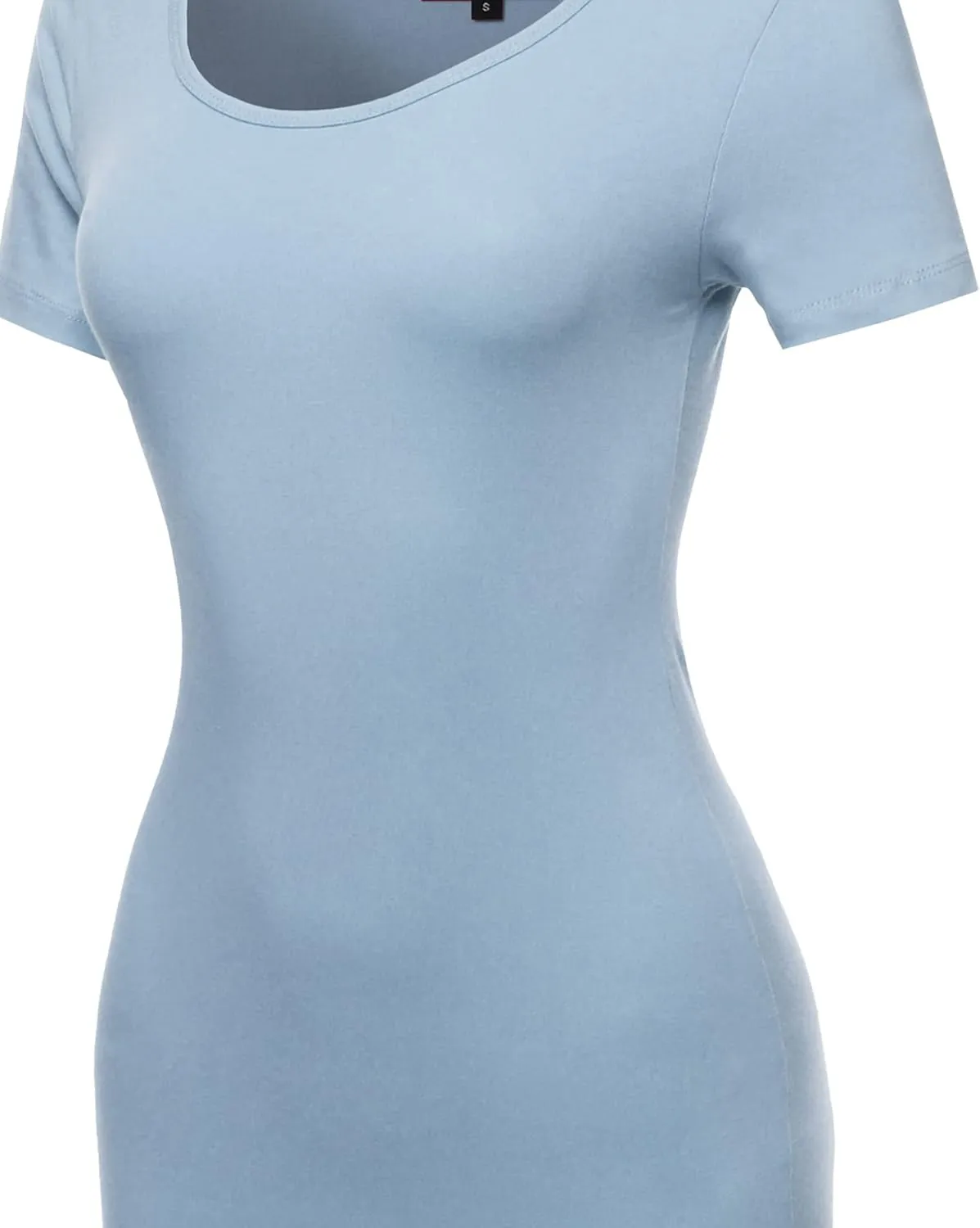 Women's Solid Fitted Classic Short Sleeve Premium Cotton Midi Dress