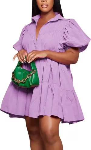 Womens Summer Dresses Casual Dress Cute Babydoll Short Sleeve Lapel Dress Boho Short Loose Flowy Shirt Sundresses