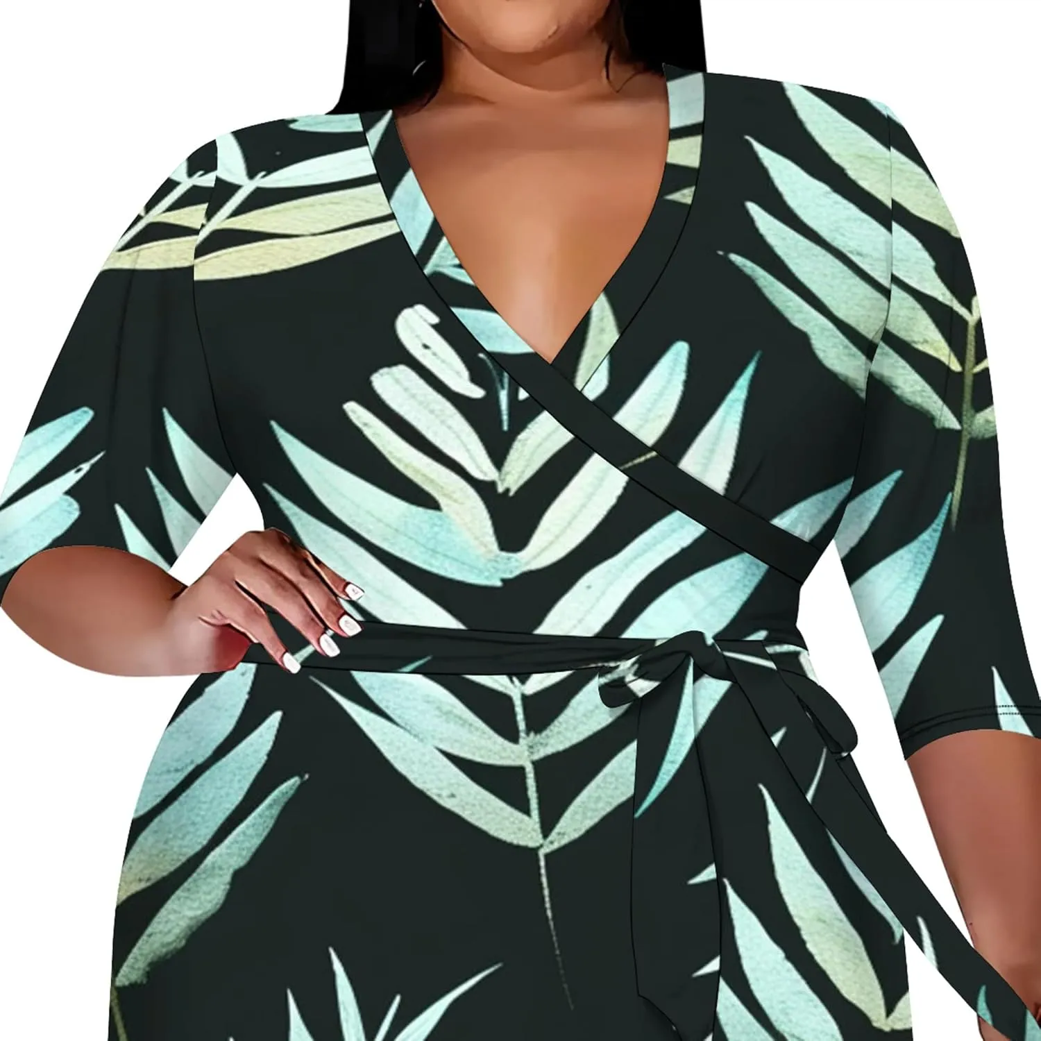 Women's Tie Dye Dress V Neck Loose Fit Casual Plus Size Midi Dresses with Belt Beach Boho Sundress Travel Vacation Outfit