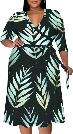 Women's Tie Dye Dress V Neck Loose Fit Casual Plus Size Midi Dresses with Belt Beach Boho Sundress Travel Vacation Outfit