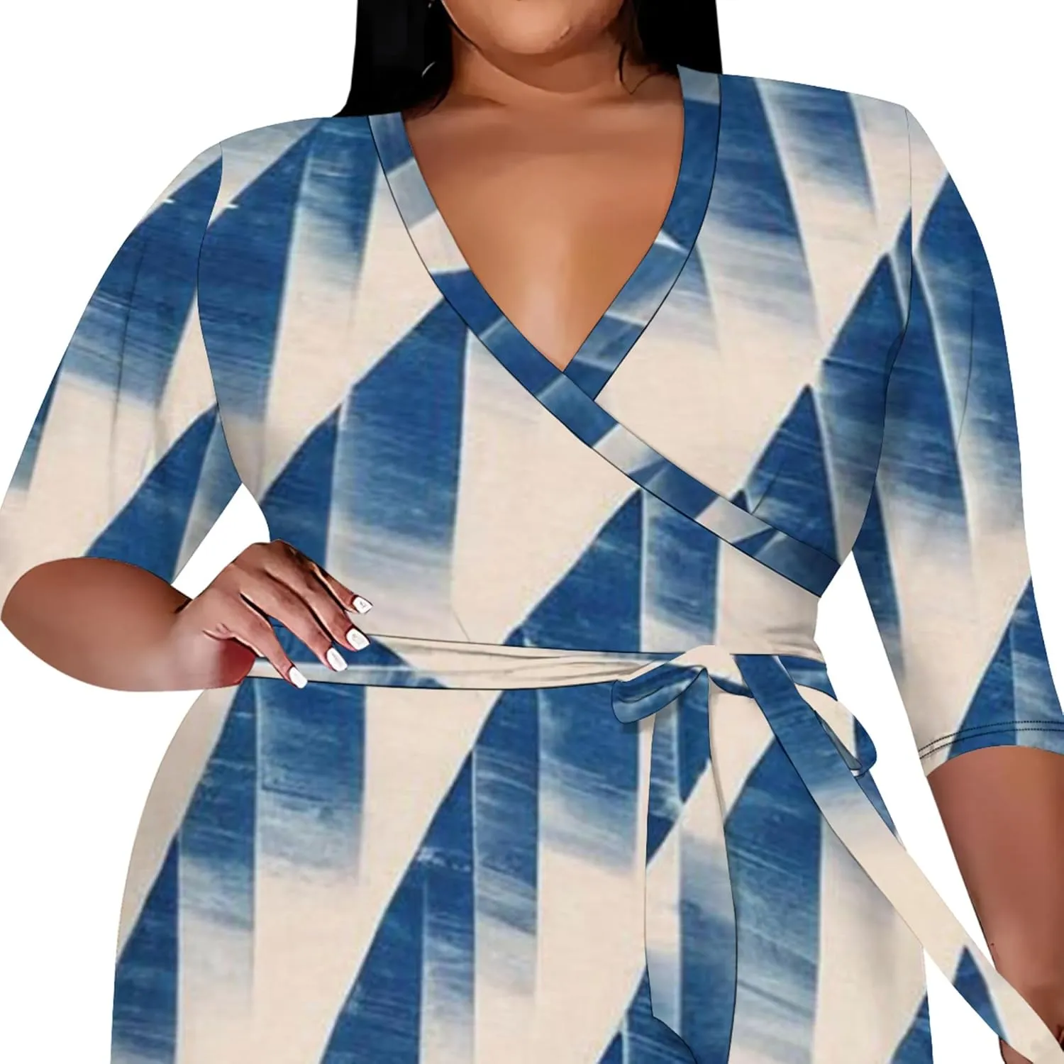 Women's Tie Dye Dress V Neck Loose Fit Casual Plus Size Midi Dresses with Belt Beach Boho Sundress Travel Vacation Outfit