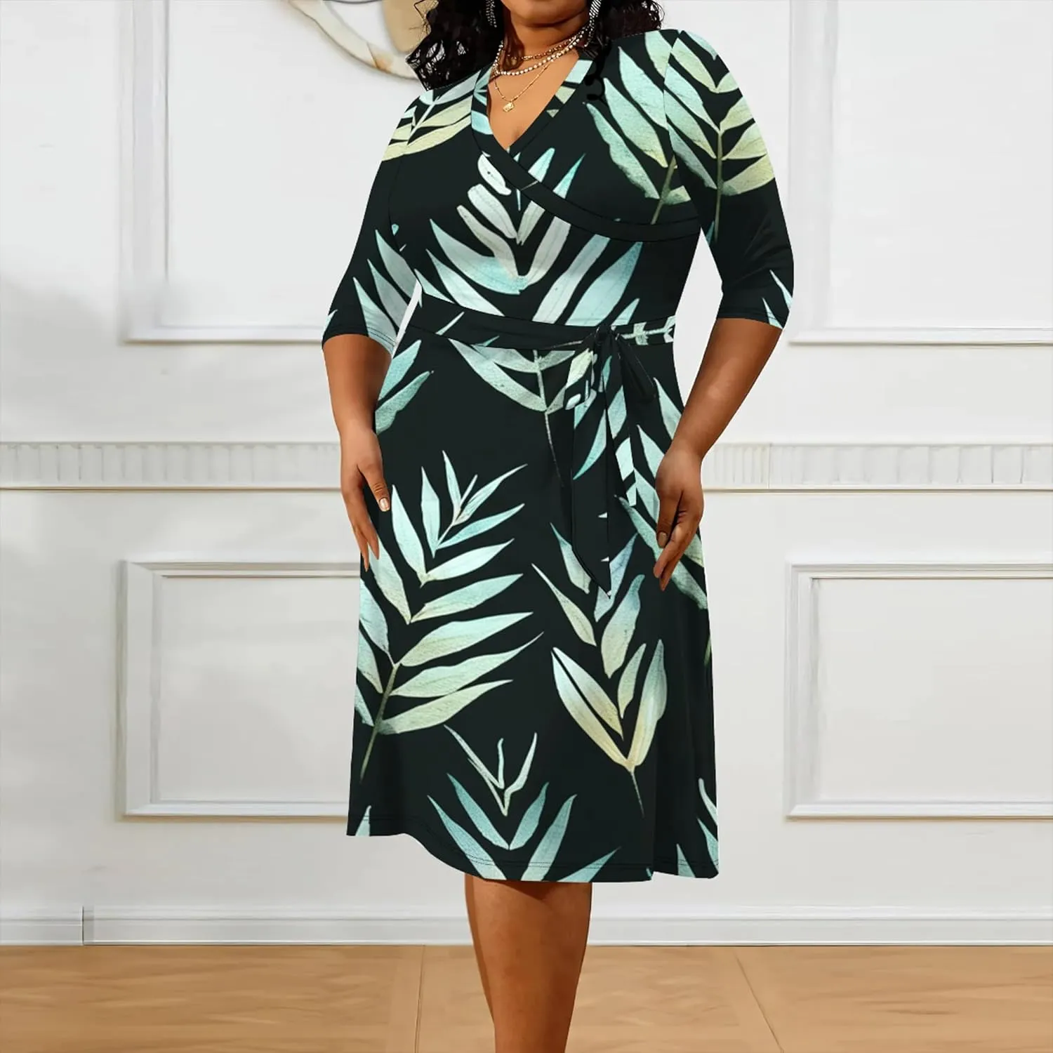 Women's Tie Dye Dress V Neck Loose Fit Casual Plus Size Midi Dresses with Belt Beach Boho Sundress Travel Vacation Outfit