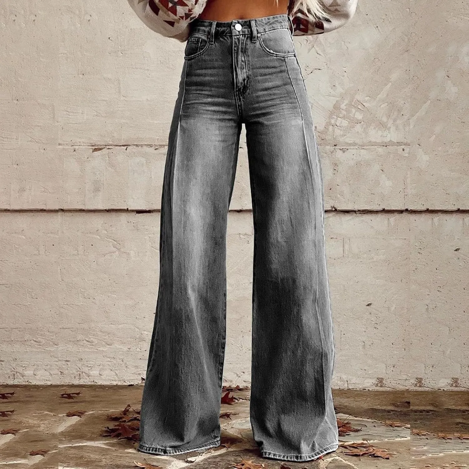 Womens Wide Leg Jeans Baggy High Waisted Stretch 90S Vintage Boyfriend Loose Denim Pant with Pockets