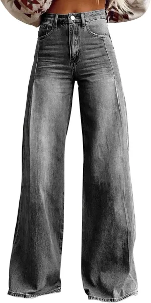 Womens Wide Leg Jeans Baggy High Waisted Stretch 90S Vintage Boyfriend Loose Denim Pant with Pockets