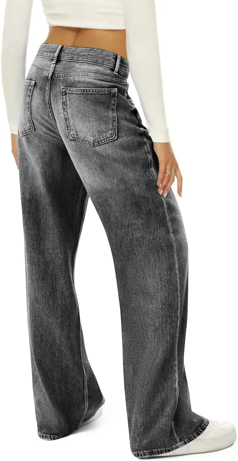 Womens Wide Leg Jeans Baggy High Waisted Stretch 90S Vintage Boyfriend Loose Denim Pant with Pockets