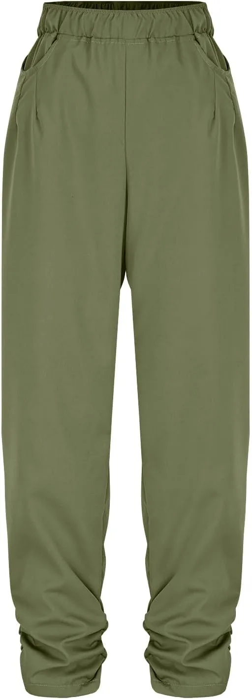 Womens Wide Leg Linen Pants Summer Elastic High Waist Cotton Trouser Lounge Slacks Beach Travel Outfits with Pockets