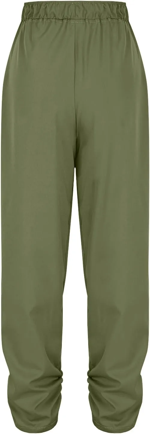 Womens Wide Leg Linen Pants Summer Elastic High Waist Cotton Trouser Lounge Slacks Beach Travel Outfits with Pockets