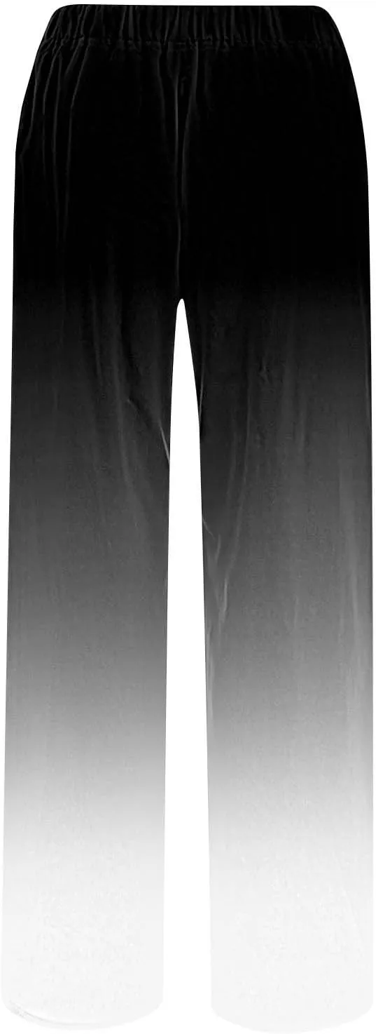 Womens Wide Leg Linen Pants Summer Palazzo Trousers Flowy Elastic High Waisted Pants Casual Beach Vacation Clothes
