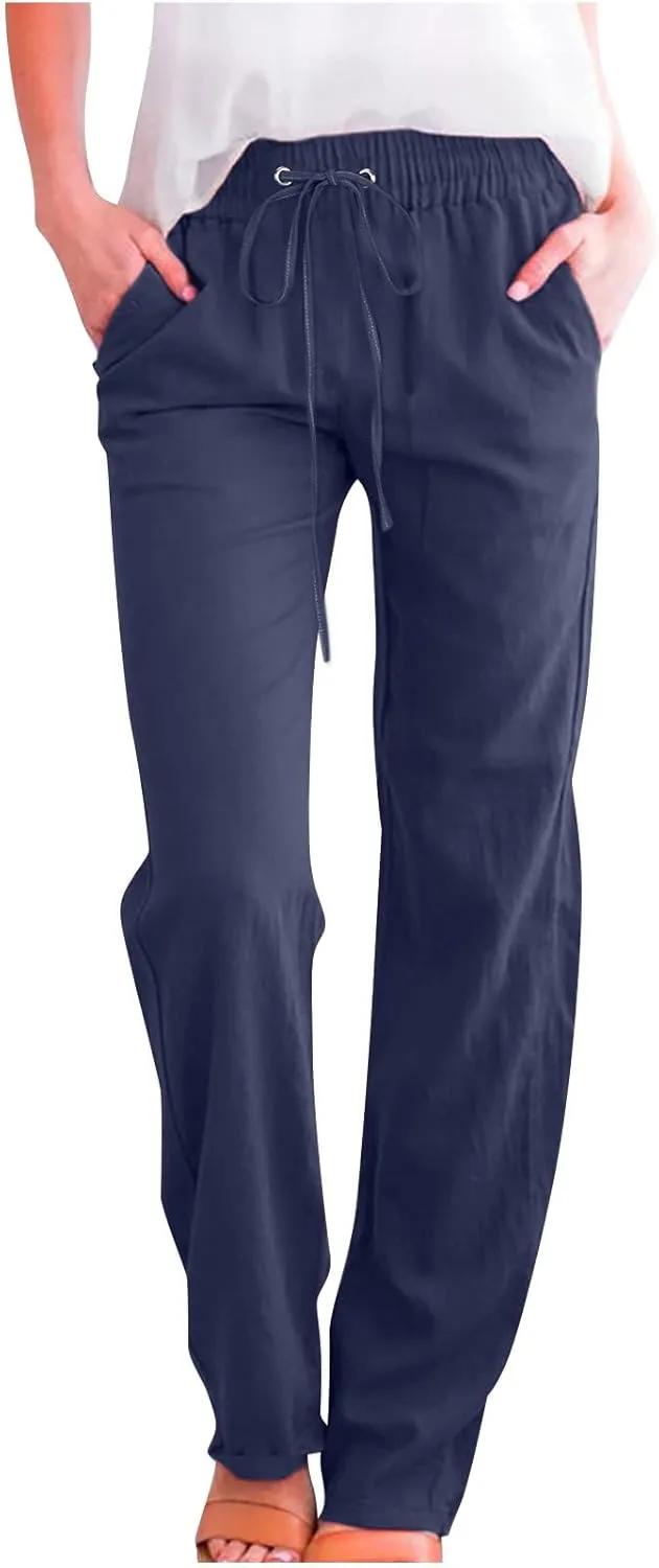 Womens Wide Leg Linen Pants Trendy Casual High Waisted 2025 Summer Palazzo Pants Trousers with Pockets