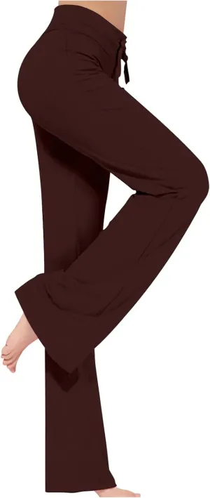 Womens Wide Leg Pants Yoga Leggings Drawstring Elastic High Waist Gym Sports Tights Pant Workout Casual Loose Trousers