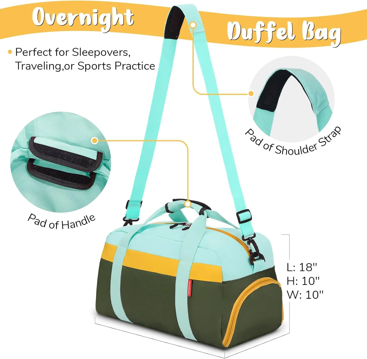 WOOMADA Kids Duffle Bag for Boys or Girls, Kids Overnight Bag with Shoe CompartmentWet Pocket, Ideal for School Practice, Sports, Travel(army green)