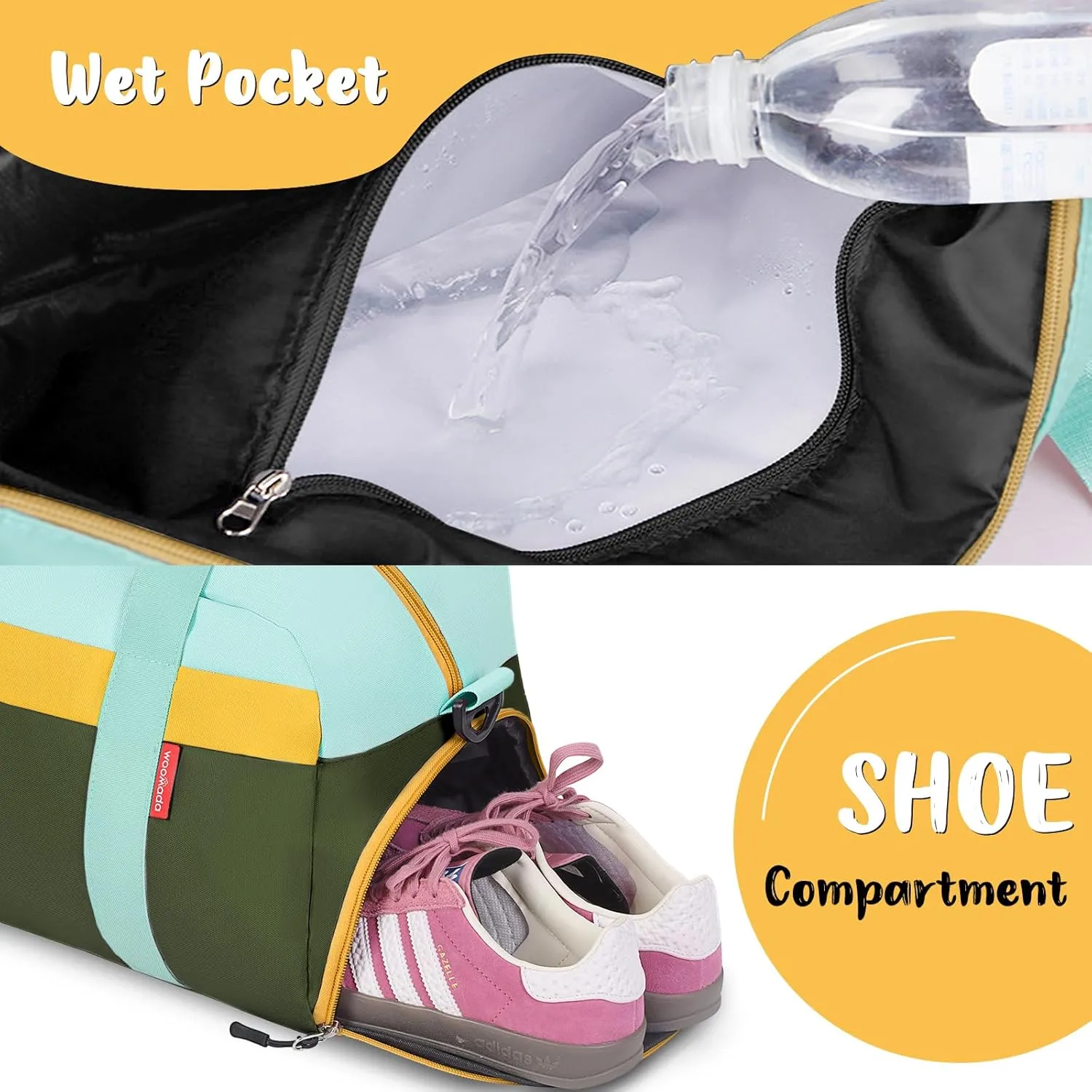WOOMADA Kids Duffle Bag for Boys or Girls, Kids Overnight Bag with Shoe CompartmentWet Pocket, Ideal for School Practice, Sports, Travel(army green)