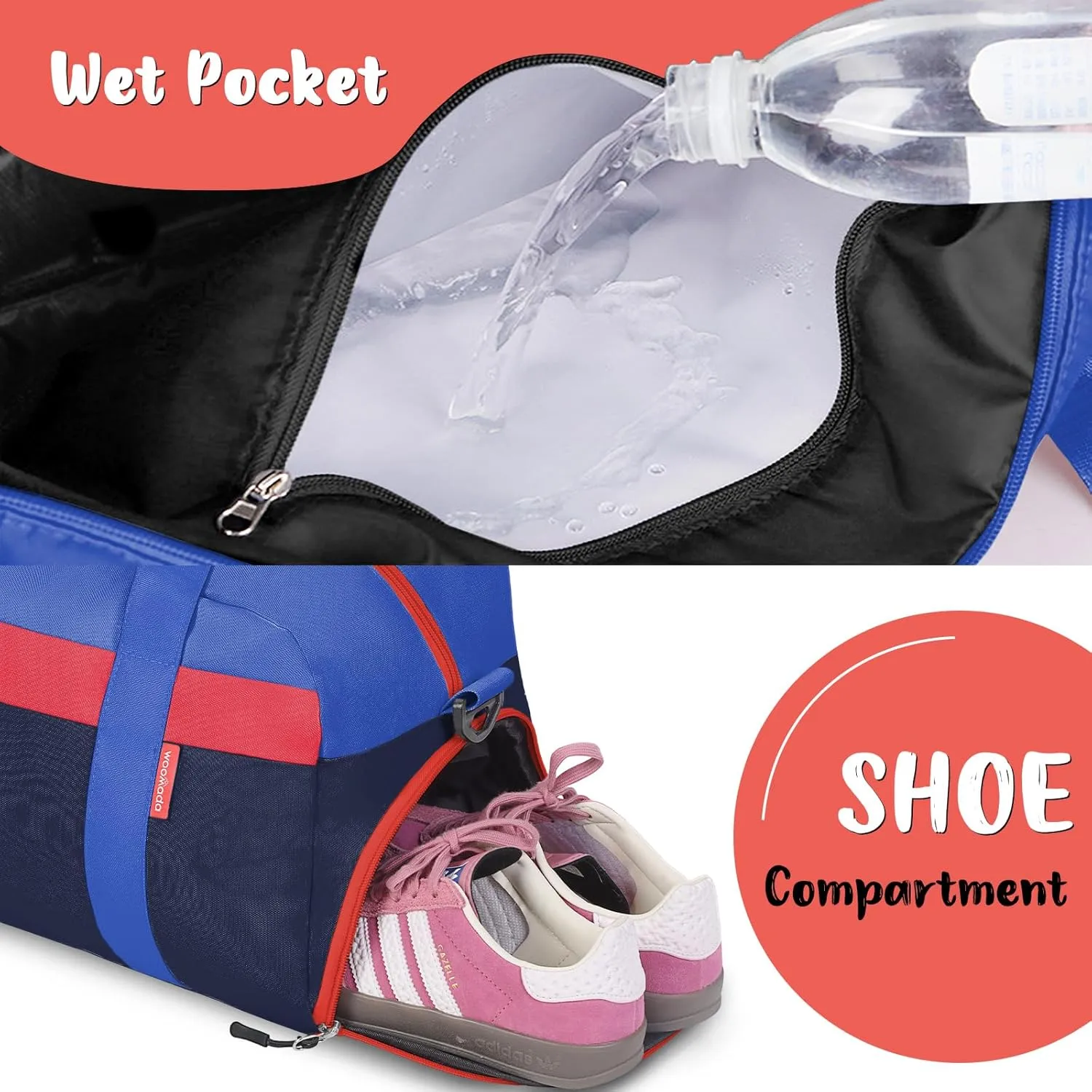 WOOMADA Kids Duffle Bag for Boys or Girls, Kids Overnight Bag with Shoe CompartmentWet Pocket, Ideal for School Practice, Sports, Travel(navy blue)