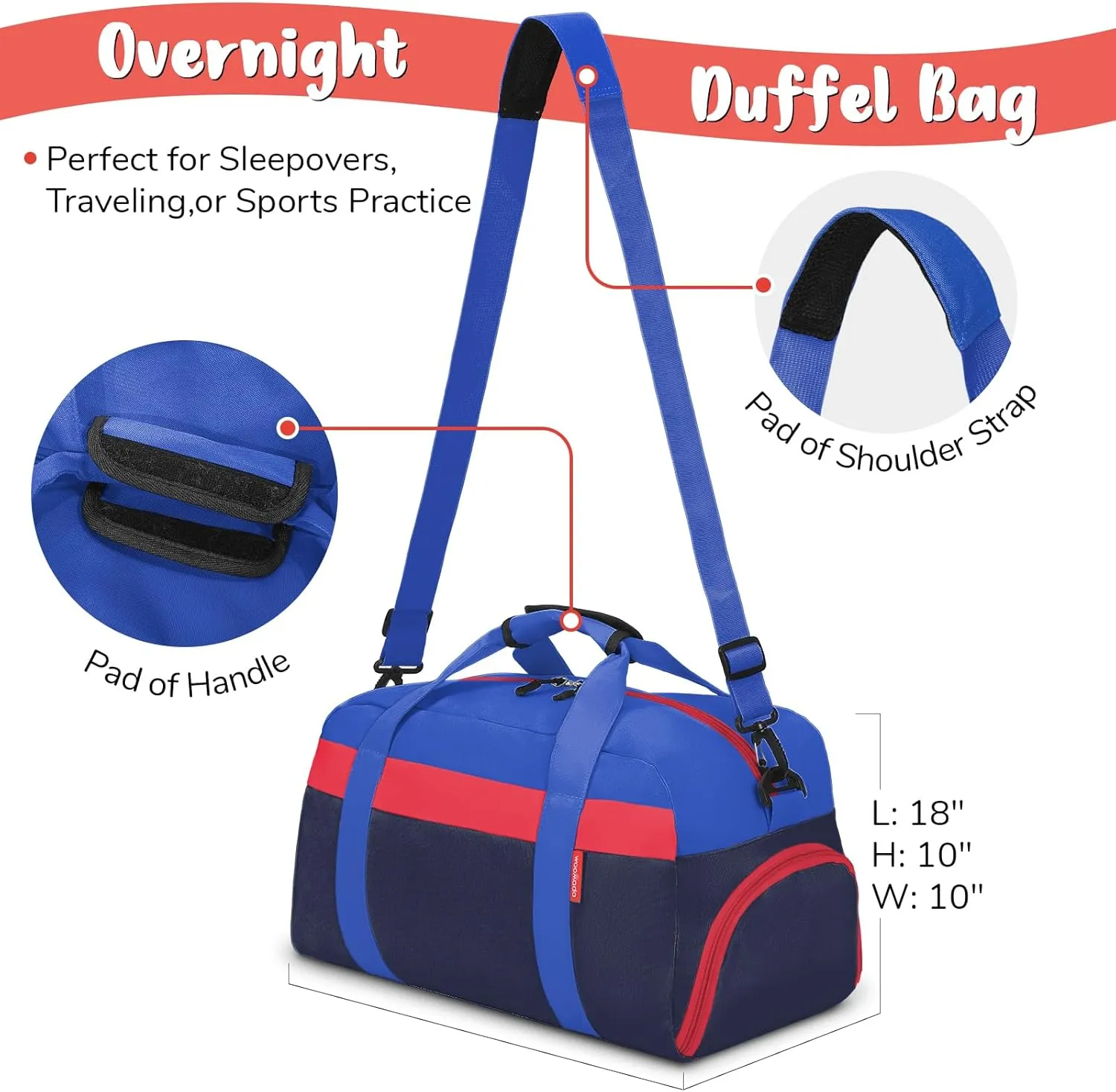 WOOMADA Kids Duffle Bag for Boys or Girls, Kids Overnight Bag with Shoe CompartmentWet Pocket, Ideal for School Practice, Sports, Travel(navy blue)