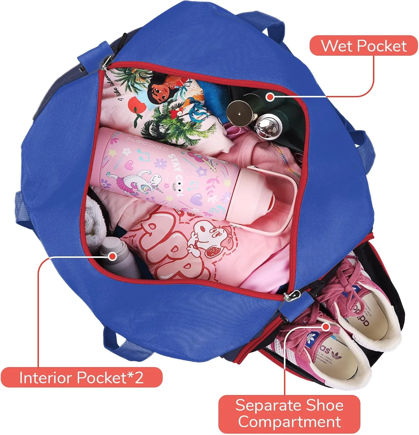 WOOMADA Kids Duffle Bag for Boys or Girls, Kids Overnight Bag with Shoe CompartmentWet Pocket, Ideal for School Practice, Sports, Travel(navy blue)