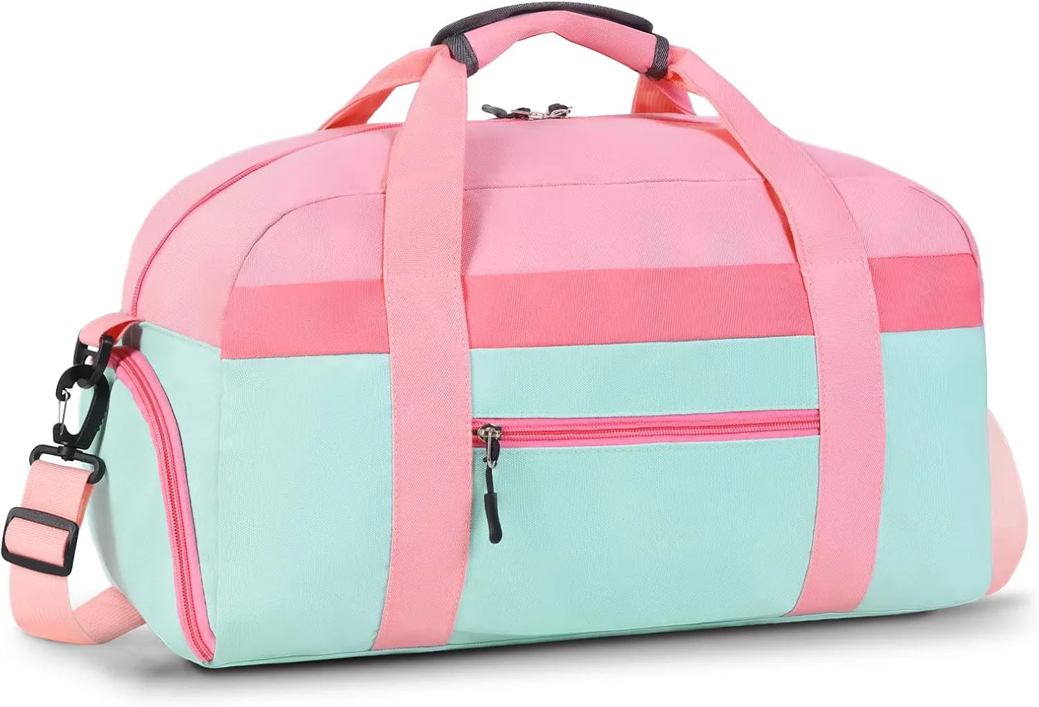WOOMADA Kids Duffle Bag for Boys or Girls, Kids Overnight Bag with Shoe CompartmentWet Pocket, Ideal for School Practice, Sports, Travel(pink green)