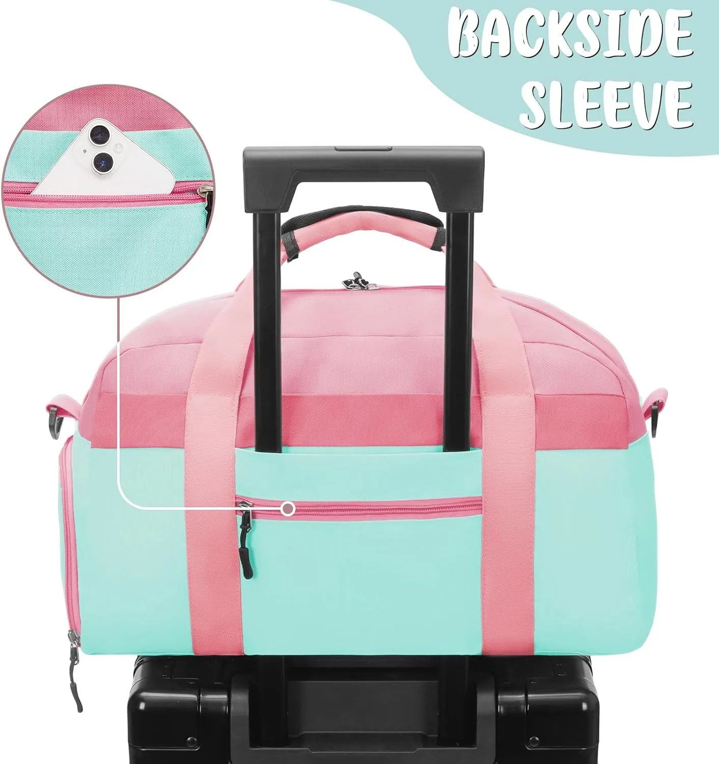 WOOMADA Kids Duffle Bag for Boys or Girls, Kids Overnight Bag with Shoe CompartmentWet Pocket, Ideal for School Practice, Sports, Travel(pink green)