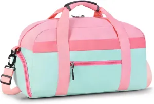 WOOMADA Kids Duffle Bag for Boys or Girls, Kids Overnight Bag with Shoe CompartmentWet Pocket, Ideal for School Practice, Sports, Travel(pink green)