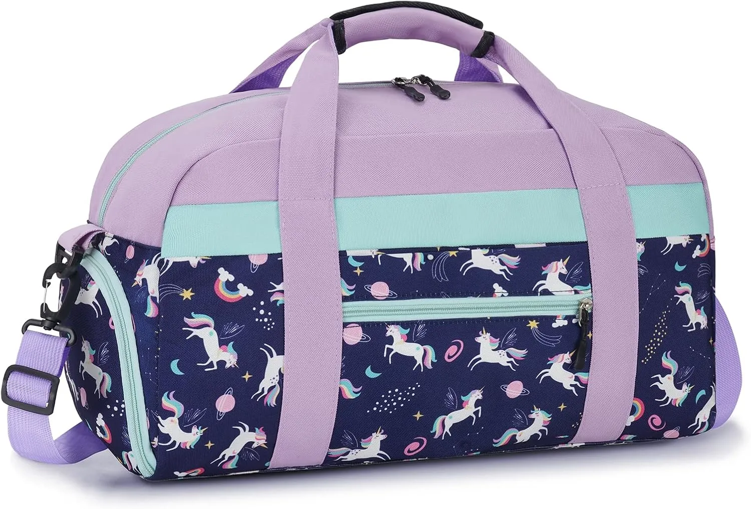 WOOMADA Kids Duffle Bag for Boys or Girls, Kids Overnight Bag with Shoe CompartmentWet Pocket, Ideal for School Practice, Sports, Travel(purple unicorn)