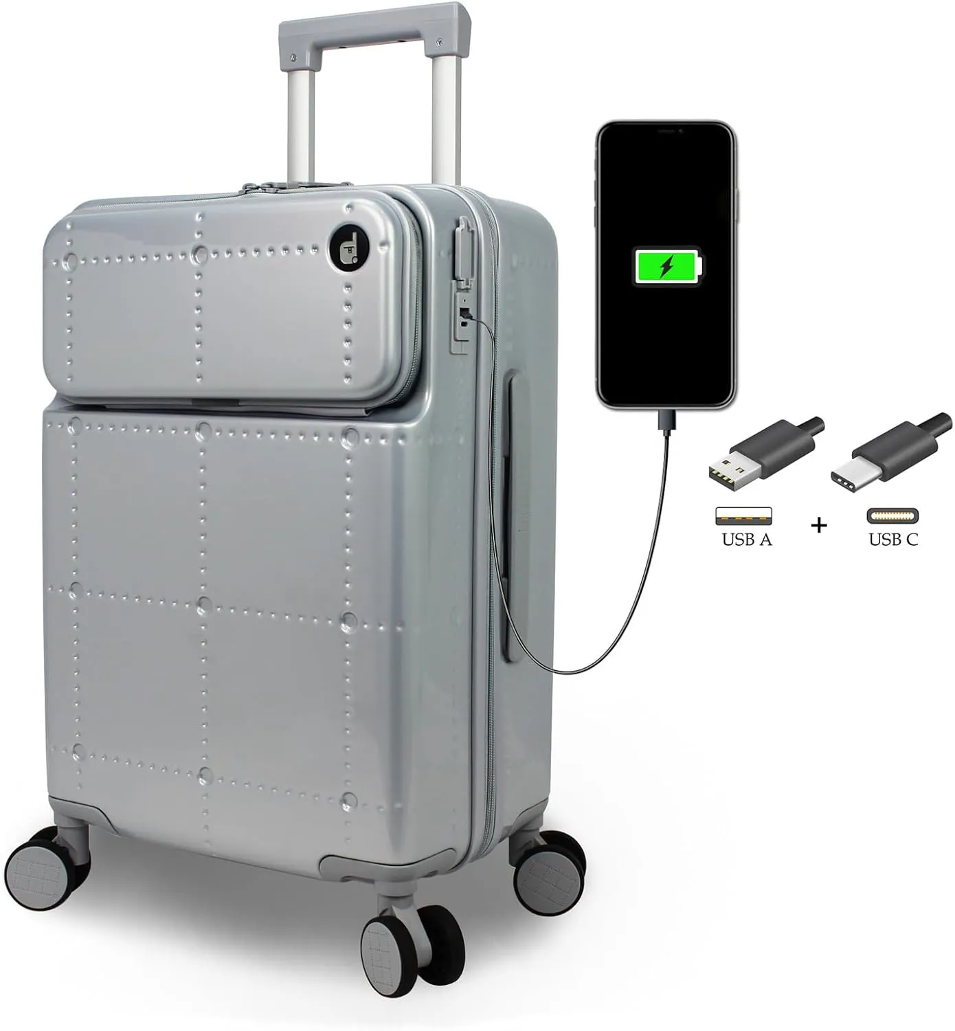World Traveler Dejuno Smart Luggage with USB Ports, Silver, Carry-On 20-Inch